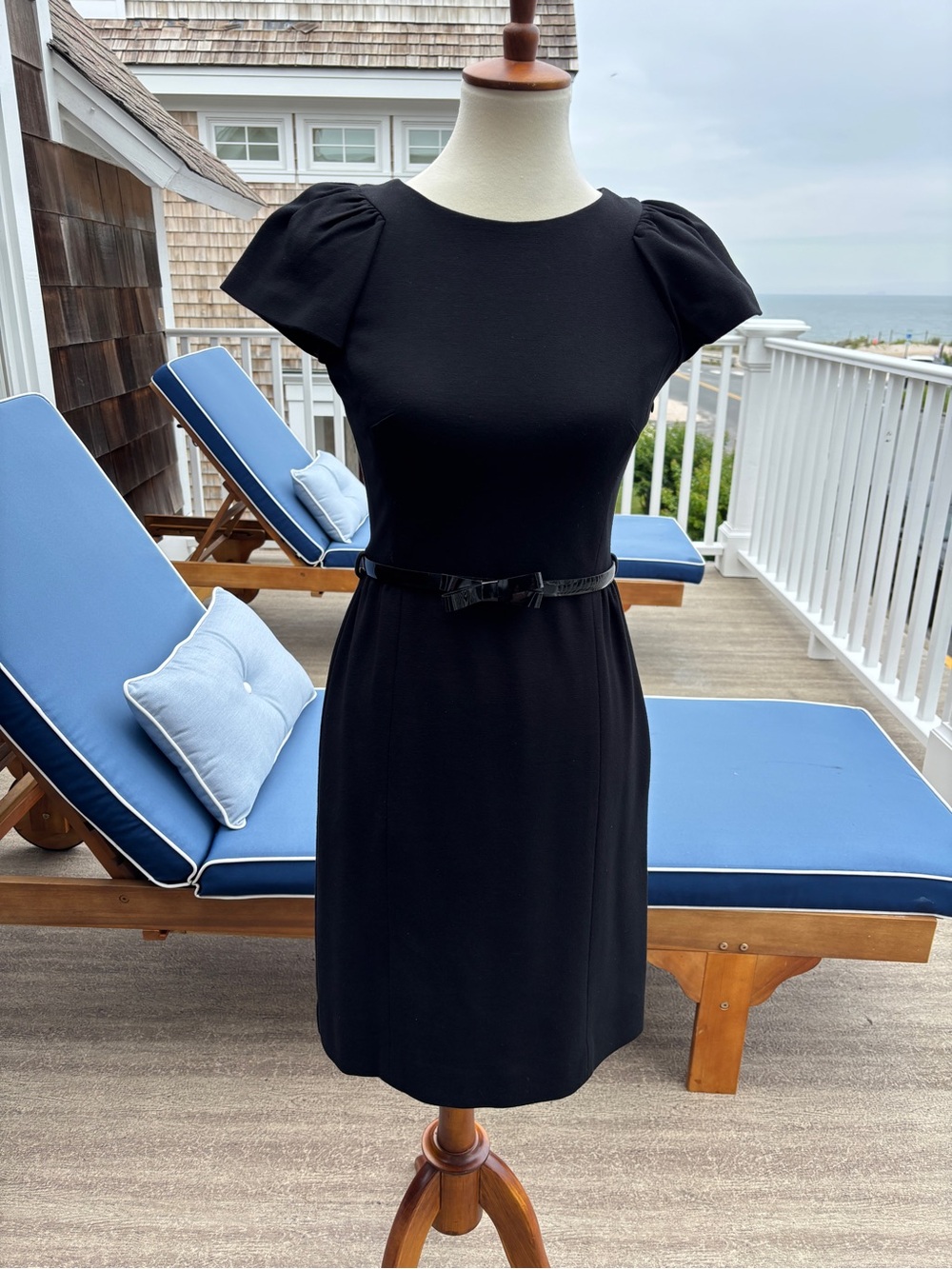 Milly Classic Flutter Sleeve Dress with Patent Leather Belt